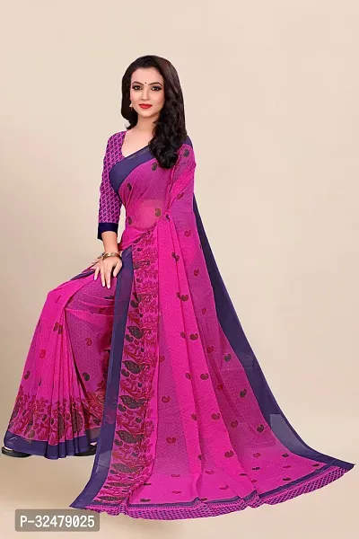 Beautiful Pink Georgette Printed Saree With Blouse Piece For Women-thumb5