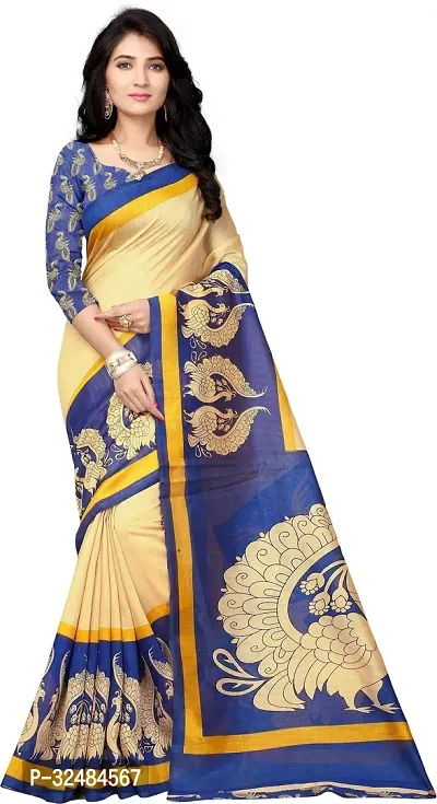 Elegant Cotton Blend Printed Saree with Blouse piece For Women