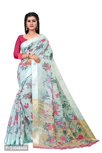 Elegant Blue Cotton Blend Saree without Blouse piece For Women-thumb0