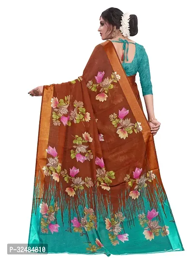 Elegant Cotton Linen Printed Saree with Blouse piece For Women-thumb3