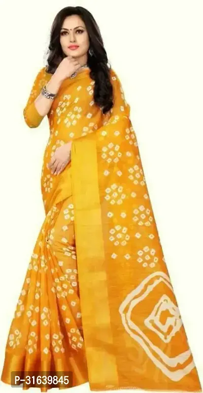 Elegant Yellow Cotton Saree without Blouse piece For Women-thumb0