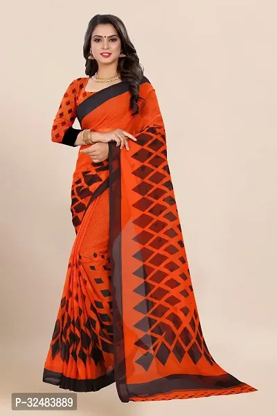 Stylish Red Georgette Printed Saree with Blouse piece For Women