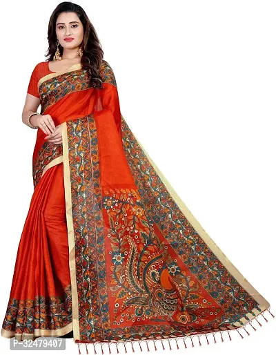 Beautiful Orange Art Silk Printed Saree With Blouse Piece For Women-thumb5