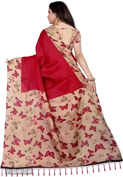 Elegant Red Silk Blend Saree with Blouse piece For Women-thumb3