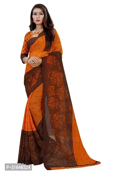 Elegant Orange Georgette Saree without Blouse piece For Women-thumb0