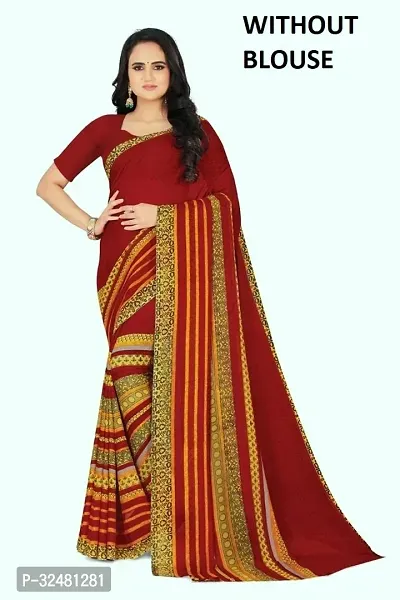 Elegant Red Georgette Saree with Blouse piece For Women-thumb0