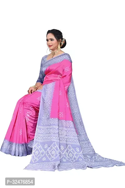 Beautiful Pink Art Silk Digital Print Saree With Blouse Piece For Women-thumb5