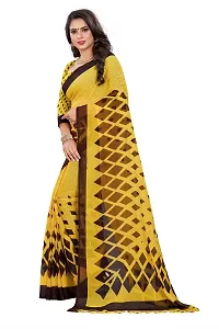 Beautiful Yellow Georgette Printed Saree With Blouse Piece For Women-thumb1