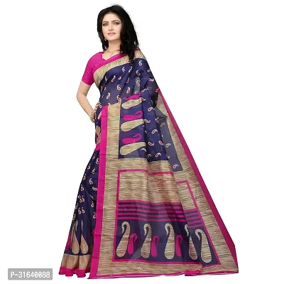 Elegant Navy Blue Art Silk Saree without Blouse piece For Women-thumb0