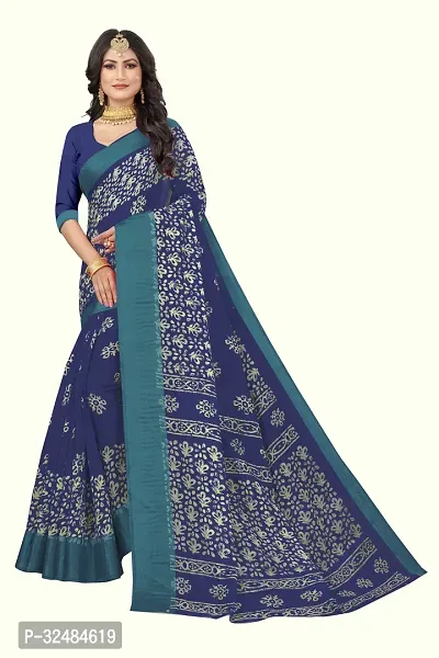 Elegant Cotton Silk Printed Saree with Blouse piece For Women-thumb0