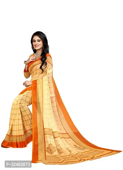 Stylish Beige Georgette Checked Saree with Blouse piece For Women-thumb4