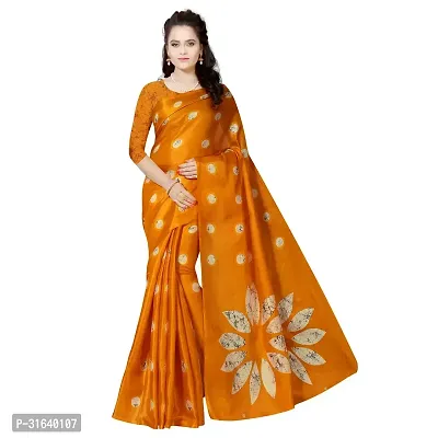 Elegant Golden Art Silk Saree without Blouse piece For Women-thumb0