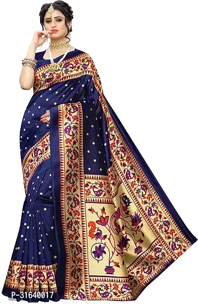 Elegant Navy Blue Art Silk Saree without Blouse piece For Women