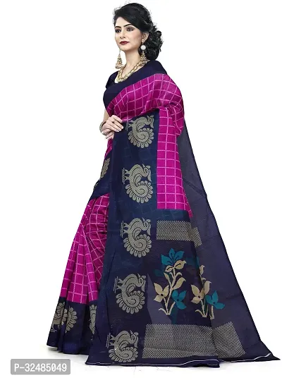 Elegant Cotton Blend Checked Saree with Blouse piece For Women-thumb2