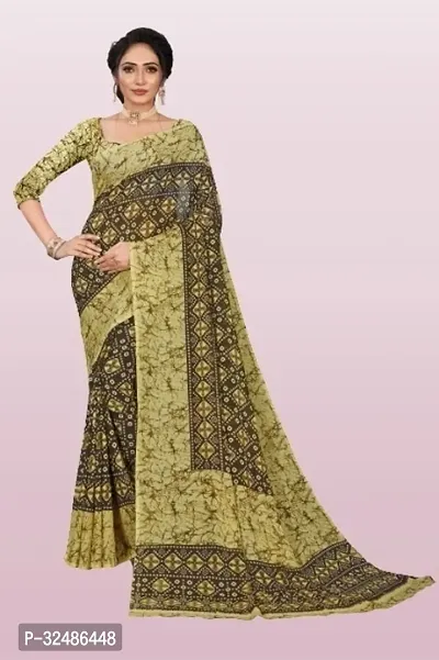 Beautiful Georgette Green Printed Saree With Blouse Piece For Women-thumb0