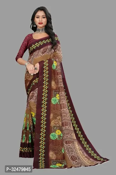 Beautiful Multicoloured Georgette Printed Saree With Blouse Piece For Women-thumb0