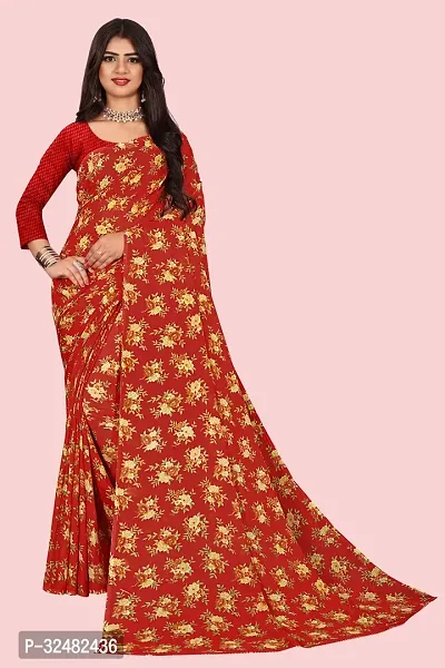 Stylish Red Georgette Printed Saree with Blouse piece For Women-thumb0