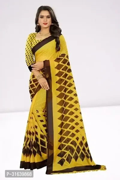 Elegant Yellow Chiffon Saree without Blouse piece For Women-thumb0