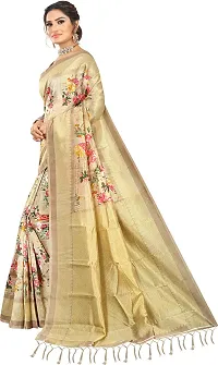 Elegant Beige Silk Blend Saree with Blouse piece For Women-thumb3