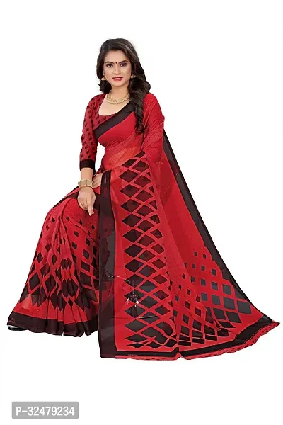 Beautiful Red Georgette Printed Saree With Blouse Piece For Women-thumb5