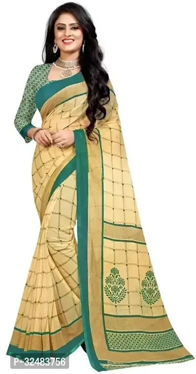 Stylish Beige Georgette Printed Saree with Blouse piece For Women-thumb0