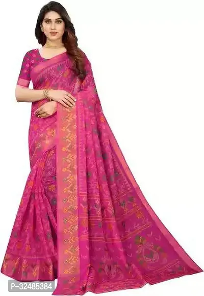 Elegant Cotton Silk Printed Saree with Blouse piece For Women-thumb0