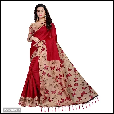 Elegant Red Silk Blend Saree with Blouse piece For Women-thumb0