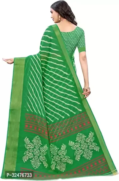 Beautiful Green Cotton Silk Striped Saree With Blouse Piece For Women-thumb3