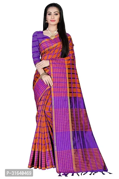 Elegant Purple Cotton Blend Saree with Blouse piece For Women-thumb0