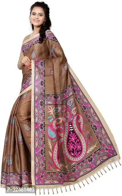 Elegant Brown Silk Blend Saree with Blouse piece For Women-thumb4