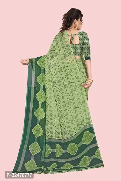 Beautiful Light Green Georgette Printed Saree With Blouse Piece For Women-thumb3