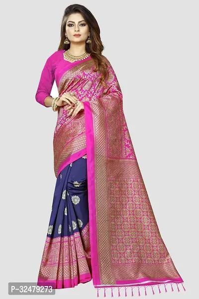 Beautiful Pink Art Silk Woven Design Saree With Blouse Piece For Women-thumb0