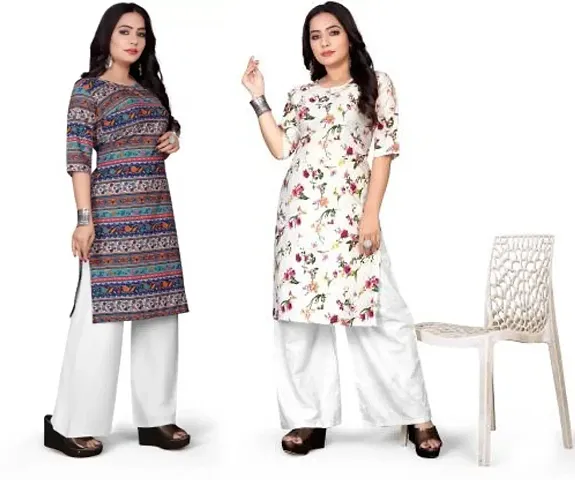 Stylish Crepe Printed Straight Kurtis - Pack Of 2