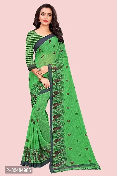 Elegant Georgette Printed Saree with Blouse piece For Women-thumb0