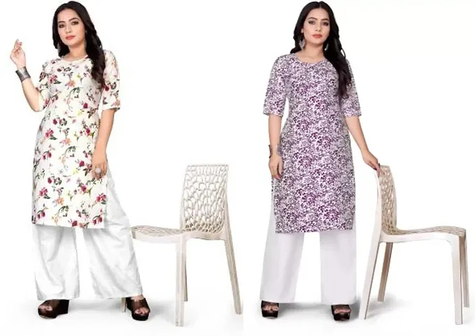 Stylish Crepe Printed Straight Kurtis - Pack Of 2