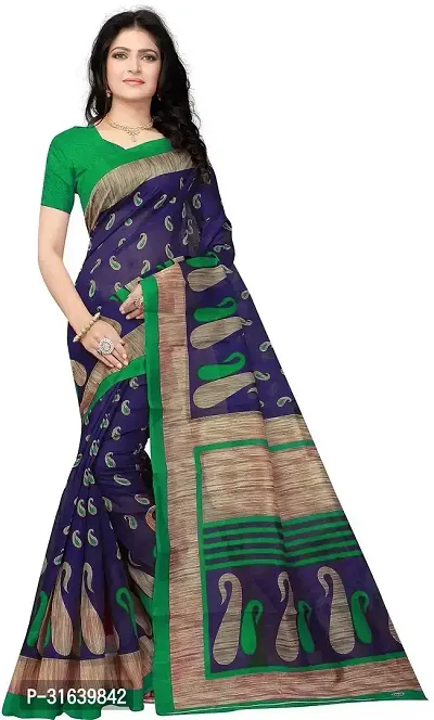 Elegant Blue Cotton Blend Saree without Blouse piece For Women-thumb0