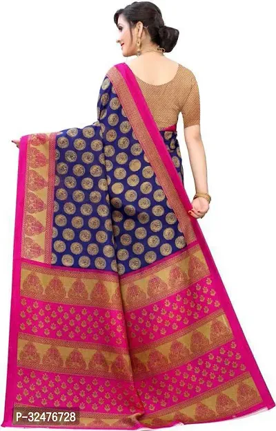 Beautiful Navy Blue Art Silk Printed Saree With Blouse Piece For Women-thumb4