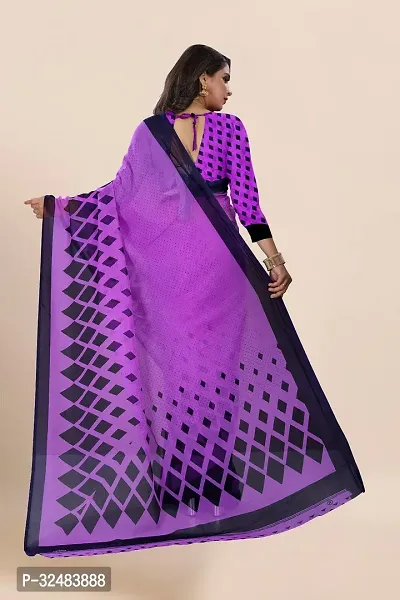 Stylish Purple Georgette Printed Saree with Blouse piece For Women-thumb3