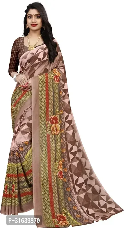 Elegant Brown Georgette Saree without Blouse piece For Women-thumb0