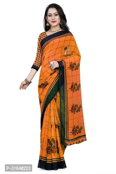 Elegant Orange Georgette Saree without Blouse piece For Women-thumb0