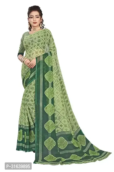 Elegant Green Georgette Saree without Blouse piece For Women-thumb0