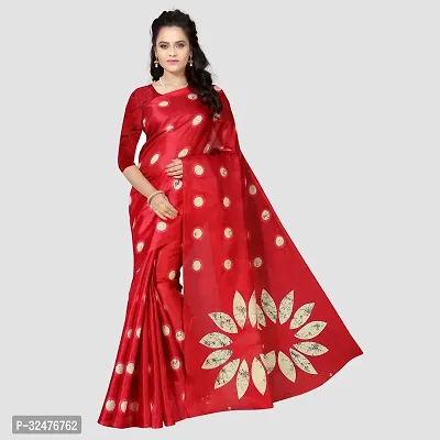 Beautiful Red Art Silk Printed Saree With Blouse Piece For Women-thumb0