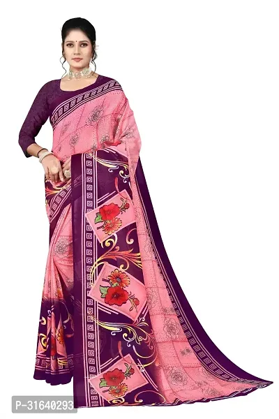 Elegant Pink Georgette Saree without Blouse piece For Women-thumb0