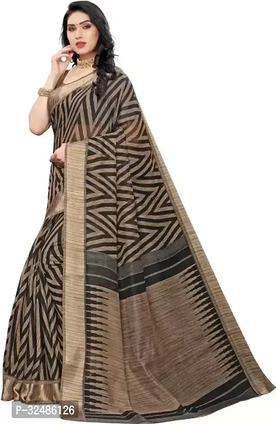 Elegant Black Cotton Linen Printed Saree With Blouse Piece For Women Pack Of 1-thumb4