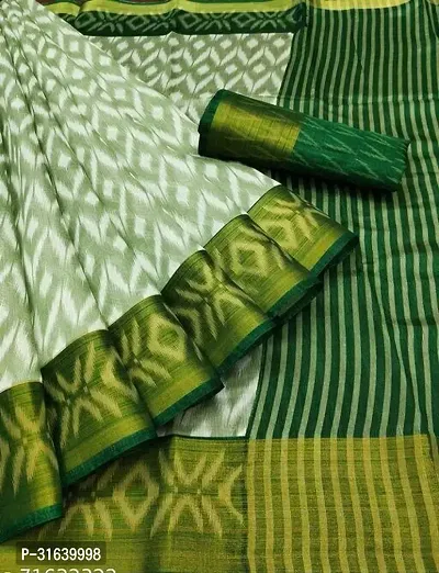 Elegant Green Cotton Blend Saree without Blouse piece For Women-thumb0