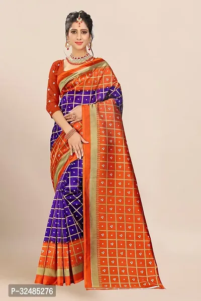 Elegant Art Silk Checked Saree with Blouse piece For Women-thumb0