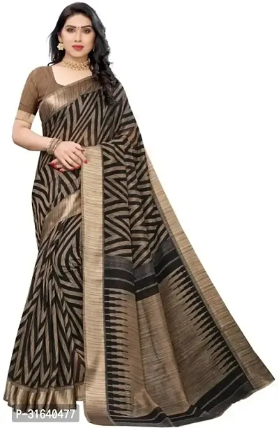 Elegant Black Cotton Blend Saree without Blouse piece For Women-thumb0