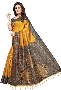 Elegant Yellow Silk Blend Saree with Blouse piece For Women-thumb3