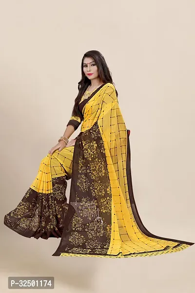 Stylish Yellow Georgette Printed Saree with Blouse piece For Women-thumb5