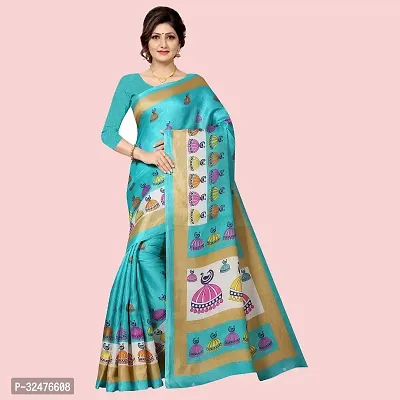 Elegant Green Silk Blend Printed Saree With Blouse Piece For Women-thumb0